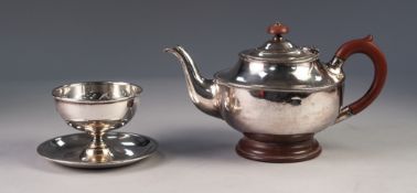 ELECTROPLATED TEAPOT and a PLATED FRUIT BOWL on combined stand (2)