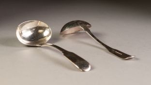 PAIR OF GEORGE IV SILVER FIDDLE PATTERN SAUCE LADLES, by William Bateman, London 1824, 5 ozs