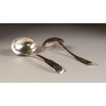 PAIR OF GEORGE IV SILVER FIDDLE PATTERN SAUCE LADLES, by William Bateman, London 1824, 5 ozs