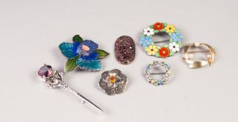 SILVER AND CLOISONNE FLORAL ENAMELLED WREATH BROOCH, 1 5/8" diameter, makers A.H. Darby and Son,