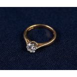 18ct GOLD RING, with a round brilliant cut solitaire diamond, approx .53ct in an eight claw