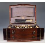 Edwardian inlaid mahogany cased canteen of INCOMPLETE, MIXED AND ASSOCIATED PLATED CUTLERY and