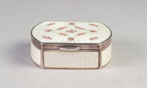 FOREIGN SILVER AND GUILLOCHE ENAMELLED POCKET POCKET PILL BOX, of oblong form with rounded ends,