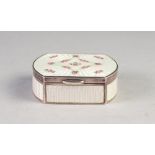 FOREIGN SILVER AND GUILLOCHE ENAMELLED POCKET POCKET PILL BOX, of oblong form with rounded ends,