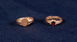 9ct ROSE GOLD GARNET SET RING and a 9ct ROSE GOLD SIGNET RING, 6.2 gms gross all in (2)