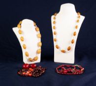 AMBER COLOUR BEAD NECKLACE separated with glass beads and other DARKER AMBER COLOUR INCOMPLETE