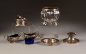 EARLY 20th CENTURY PRESSED GLASS DRESSING TABLE JAR WITH SILVER COVER, London 1919, a SILVER CAPSTAN