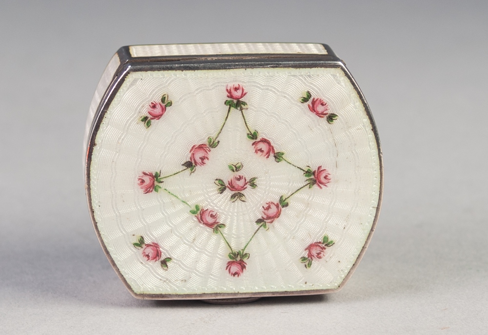 FOREIGN SILVER AND GUILLOCHE ENAMELLED POCKET POCKET PILL BOX, of oblong form with rounded ends, - Image 2 of 2