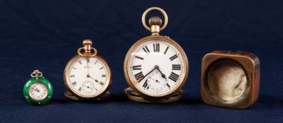 EARLY 20th CENTURY WALTHAM GOLD PLATED CASED OPEN FACE KEYLESS POCKET WATCH also a LARGE RAILWAY