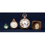 EARLY 20th CENTURY WALTHAM GOLD PLATED CASED OPEN FACE KEYLESS POCKET WATCH also a LARGE RAILWAY