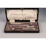 GEORGE V CASED THREE PIECE CUTLERY SET WITH FILLED SILVER HANDLES BY JOHN BIGGIN, comprising: