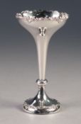 GEORGE V SILVER SMALL WEIGHTED TRUMPET VASE, by William Hutton and Sons Ltd. with cast floral