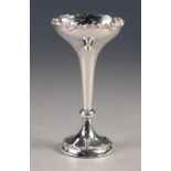 GEORGE V SILVER SMALL WEIGHTED TRUMPET VASE, by William Hutton and Sons Ltd. with cast floral