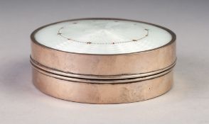 BACHRUCH, HUNGARIAN 900 STANDARD SILVER COLOURED METAL AND GUILLOCHE ENAMELLED CIRCULAR BOX WITH