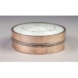 BACHRUCH, HUNGARIAN 900 STANDARD SILVER COLOURED METAL AND GUILLOCHE ENAMELLED CIRCULAR BOX WITH