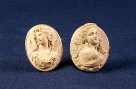 VICTORIAN WELL-CARVED LAVA CAMEO BROOCH in thin 9ct GOLD MOUNT and another similar in unmarked