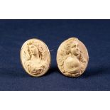 VICTORIAN WELL-CARVED LAVA CAMEO BROOCH in thin 9ct GOLD MOUNT and another similar in unmarked