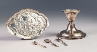 LATE VICTORIAN EMBOSSED SILVER PIN TRAY BY WILLIAM COMYNS & SONS Ltd, of lozenge form, embossed in