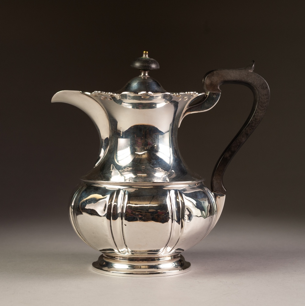 EARLY 20th CENTURY SILVER COFFEE POT of baluster shape with pierced scrolliated rim, blackwood - Image 2 of 3