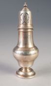 GEORGE V SILVER PEDESTAL SUGAR CASTOR, 5 ½" (14cm) high, Birmingham 1927, 1.9oz, foot pushed in