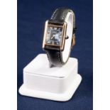 LADY'S SILVER GILT MUST De CARTIER TANK WRIST WATCH, with mechanical Swiss movement, oblong black