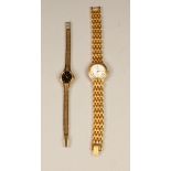 LADY'S 'EVERITE' GOLD PLATED BRACELET WATCH, with quartz movement, black oval and A LADY'S 'KELIA'