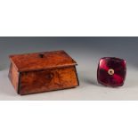 BIRDS EYE MAPLE STYLISH OBLONG TRINKET BOX, with interior mirror AND A POWDER COMPACT (2)