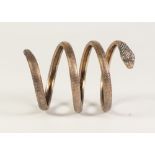 VICTORIAN GOLD COLOURED METAL COILED SPRING SHAPED SNAKE BANGLE, scale pattern surface, 41gms (tests