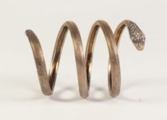 VICTORIAN GOLD COLOURED METAL COILED SPRING SHAPED SNAKE BANGLE, scale pattern surface, 41gms (tests