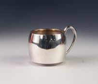 GEORGE V PLAIN SILVER MUG, of swollen form with high loop handle, 3" (7.6cm) high, Sheffield 1916,