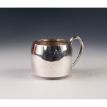 GEORGE V PLAIN SILVER MUG, of swollen form with high loop handle, 3" (7.6cm) high, Sheffield 1916,