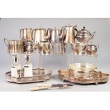 SELECTION OF ELECTROPLATED ITEMS including two entree dishes, two galleried trays, serving and other
