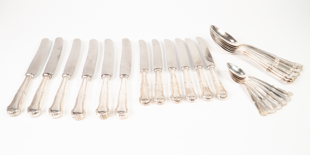 GERMAN SILVER COLOURED METAL (800 standard mark) TABLE SERVICE OF CUTLERY FOR 6 PERSONS, 42 pieces