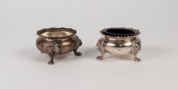 PAIR OF VICTORIAN SILVER LARGE CIRCULAR GEORGIAN STYLE SALT RECEIVERS with straight gadroon borders,