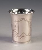 GERMAN 800 STANDARD ENGRAVED SILVER COLOURED METAL SMALL BEAKER, with flared rim and wriggle