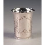 GERMAN 800 STANDARD ENGRAVED SILVER COLOURED METAL SMALL BEAKER, with flared rim and wriggle