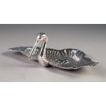 ASAHI, JAPANESE 998 STANDARD STERLING SILVER STORK PATTERN TWO DIVISION HORS D'OUVRES DISH, modelled