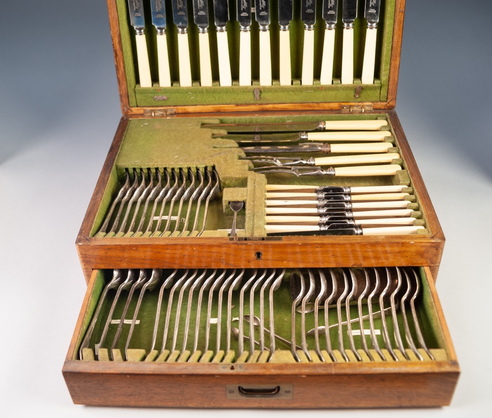 EARLY 20th CENTURY OAK CASED CANTEEN OF ELECTROPLATE CUTLERY for twelve place settings with bone - Image 2 of 3