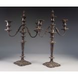 PAIR OF LATE 19th/EARLY 20th CENTURY ELECTROPLATED ON COPPER CANDLESTICKS with removable triple