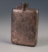 GEORGE V SILVER HIP FLASK, of typical form with bayonet fitting to the screw on stopper, 4 ¾" x