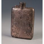 GEORGE V SILVER HIP FLASK, of typical form with bayonet fitting to the screw on stopper, 4 ¾" x