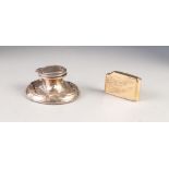 EDWARDIAN SILVER SMALL CAPSTAN INKWELL, with hinged lid, 3" diameter, makers Elkington and Co.,