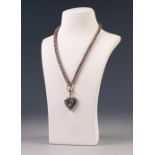VICTORIAN SILVER COLOURED METAL SQUARE SECTION LINK NECKLACE, 18" long and the VICTORIAN HEART