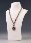 VICTORIAN SILVER COLOURED METAL SQUARE SECTION LINK NECKLACE, 18" long and the VICTORIAN HEART