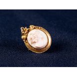 VICTORIAN UNMARKED GOLD COLOURED METAL MOUNTED CARVED SHELL CAMEO PENDANT/BROOCH, 4.7 gms gross