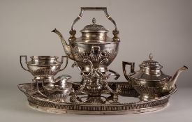 EARLY 20th CENTURY AUSTRIAN 800 PURITY SILVER TEA SERVICE comprising a tea kettle on spirit burner