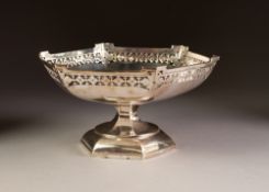 EARLY 20th CENTURY SILVER HEXAGONAL PEDESTAL FRUIT STAND, the bowl with pierced border, Sheffield