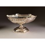 EARLY 20th CENTURY SILVER HEXAGONAL PEDESTAL FRUIT STAND, the bowl with pierced border, Sheffield