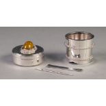 STERLING SILVER BANDED PAIL PATTERN OPEN SALT, 1 ¼" (3.2cm) high, handle detached, together with