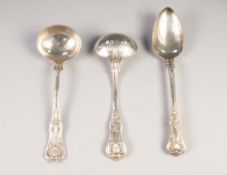 VICTORIAN PAIR OF QUEENS PATTERN SILVER SAUCE LADLES BY J. POPE. GENGE, each double struck and